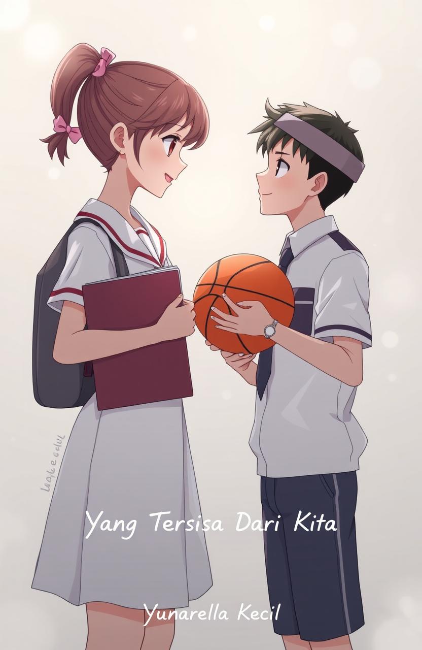 An anime-style illustration titled 'Yang Tersisa Dari Kita', showcasing a proud schoolgirl and a badboy basketball captain