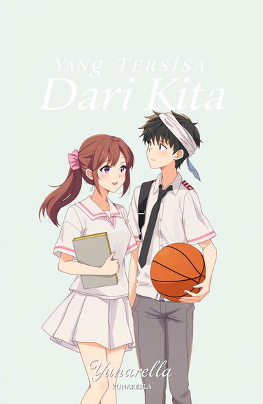 A dreamy anime-style poster titled "Yang Tersisa Dari Kita" featuring a beautiful girl and a bad boy basketball captain who are ex-lovers