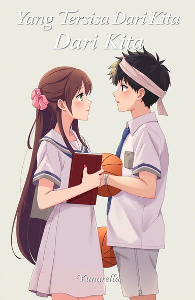 A dreamy anime-style poster titled "Yang Tersisa Dari Kita" featuring a beautiful girl and a bad boy basketball captain who are ex-lovers