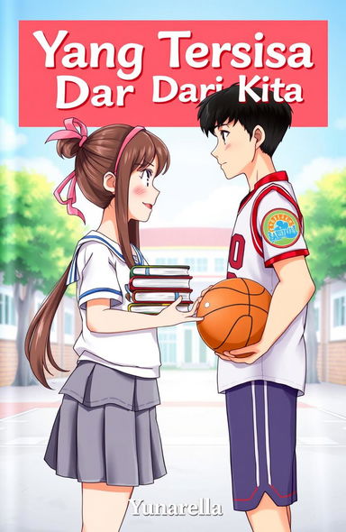A beautiful animated book cover featuring a girl in a white school uniform and gray skirt, with long hair tied back with a pink hairband, holding a stack of books in front of her