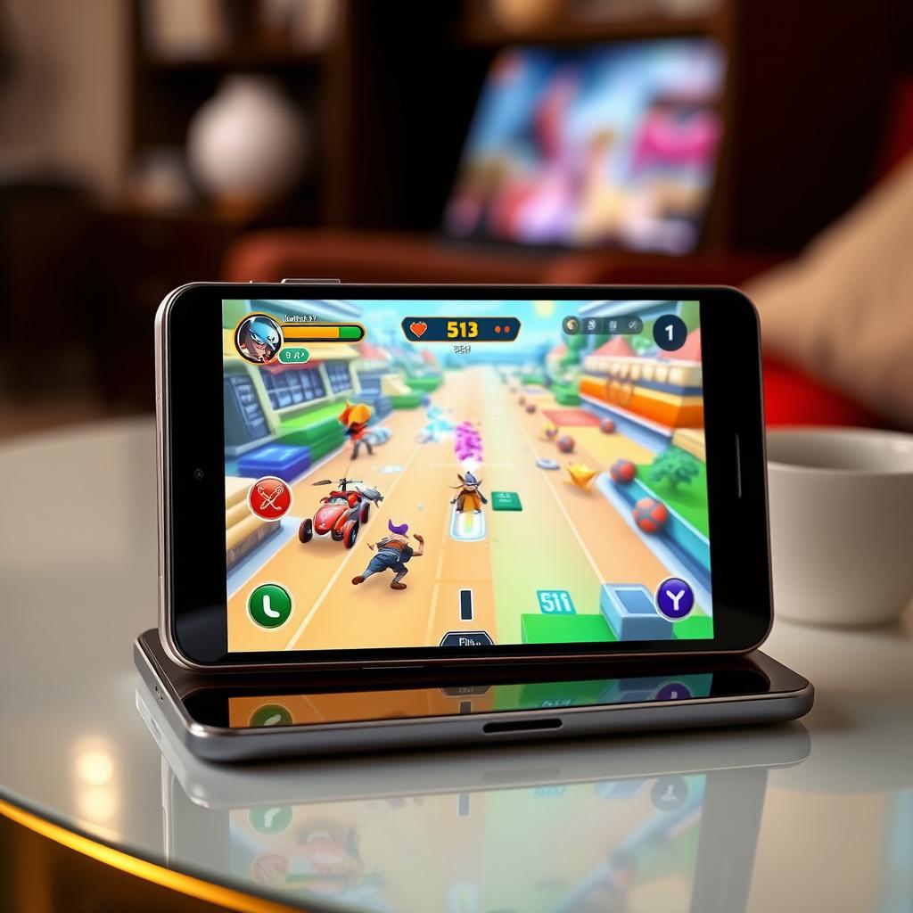 A stylish LG Velvet smartphone with a dual screen setup, showcasing an exciting game being played on its vibrant display
