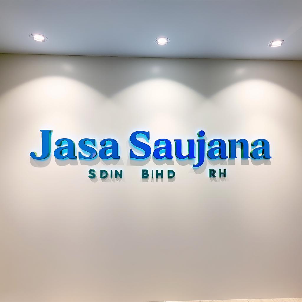 A modern and visually appealing wall signage design for a company named 'Jasa Saujana Sdn Bhd'