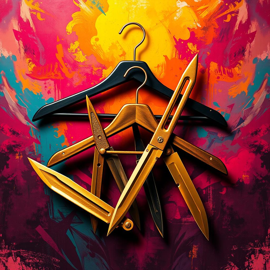 A stunning poster design featuring a striking combination of shock elements with metallic golden accents