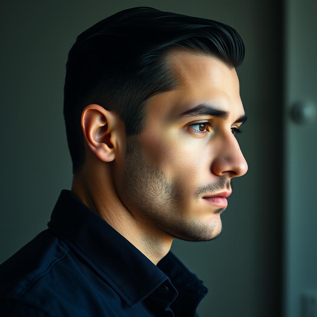 A detailed side profile portrait of a person originally shown in a front profile