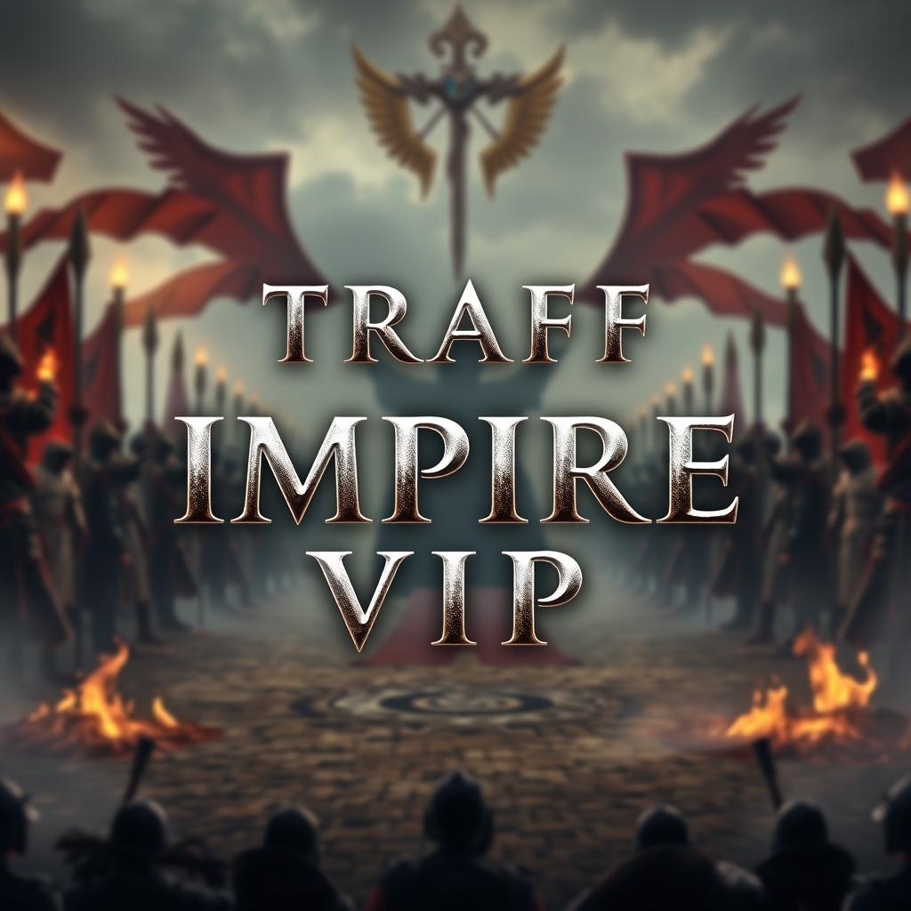 In a 4k quality image, center the text 'TRAFF IMPIRE VIP', with 'TRAFF' on top, 'IMPIRE' below it, and 'VIP' at the bottom