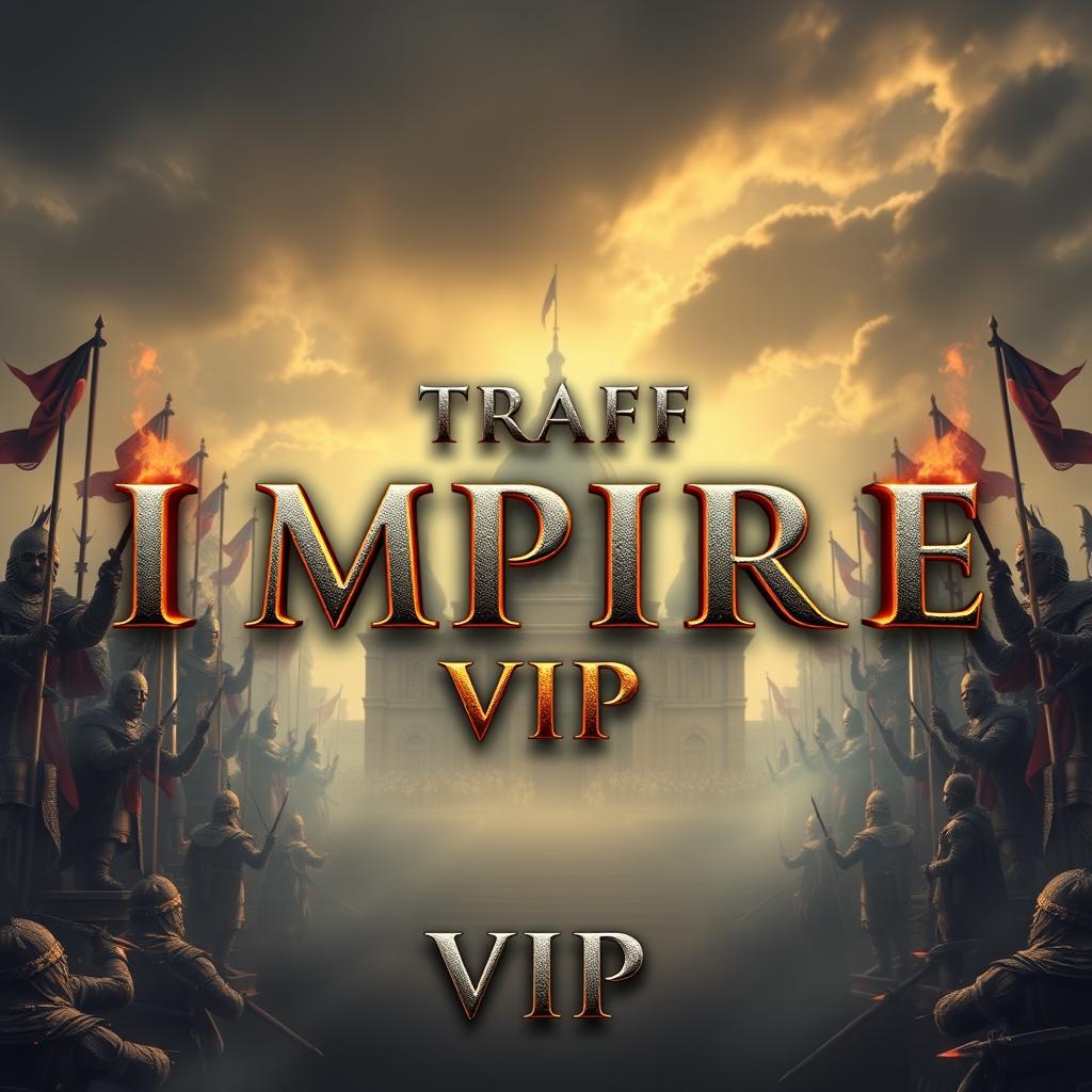 In a 4k resolution image, center the phrase 'TRAFF IMPIRE VIP', arranged with 'TRAFF' at the top, 'IMPIRE' below it, and 'VIP' at the bottom