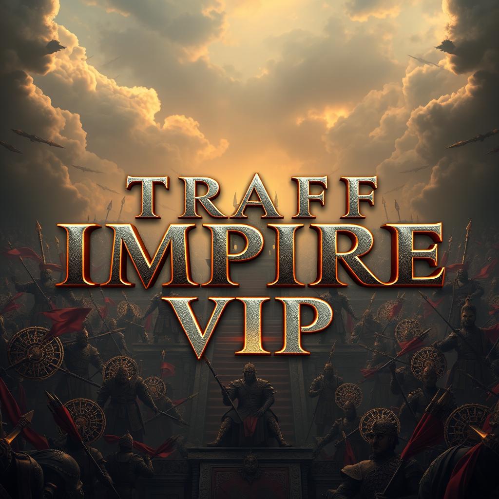 In a stunning 4k quality image, center the text 'TRAFF IMPIRE VIP', with 'TRAFF' positioned at the top, 'IMPIRE' below it, and 'VIP' at the bottom