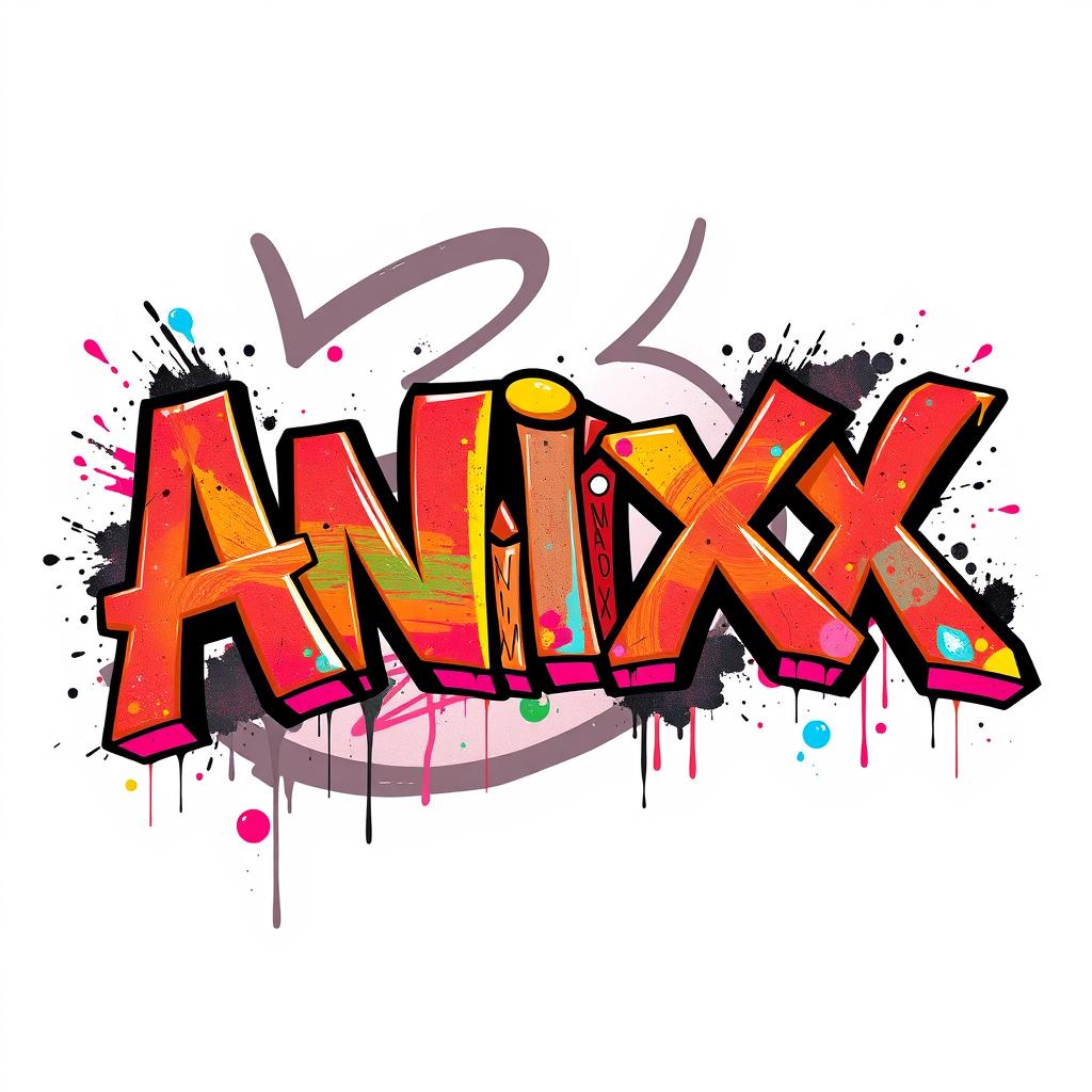 The word 'ANIXX' styled in vibrant graffiti, featuring bold colors and dynamic shapes, showcasing an urban street art vibe