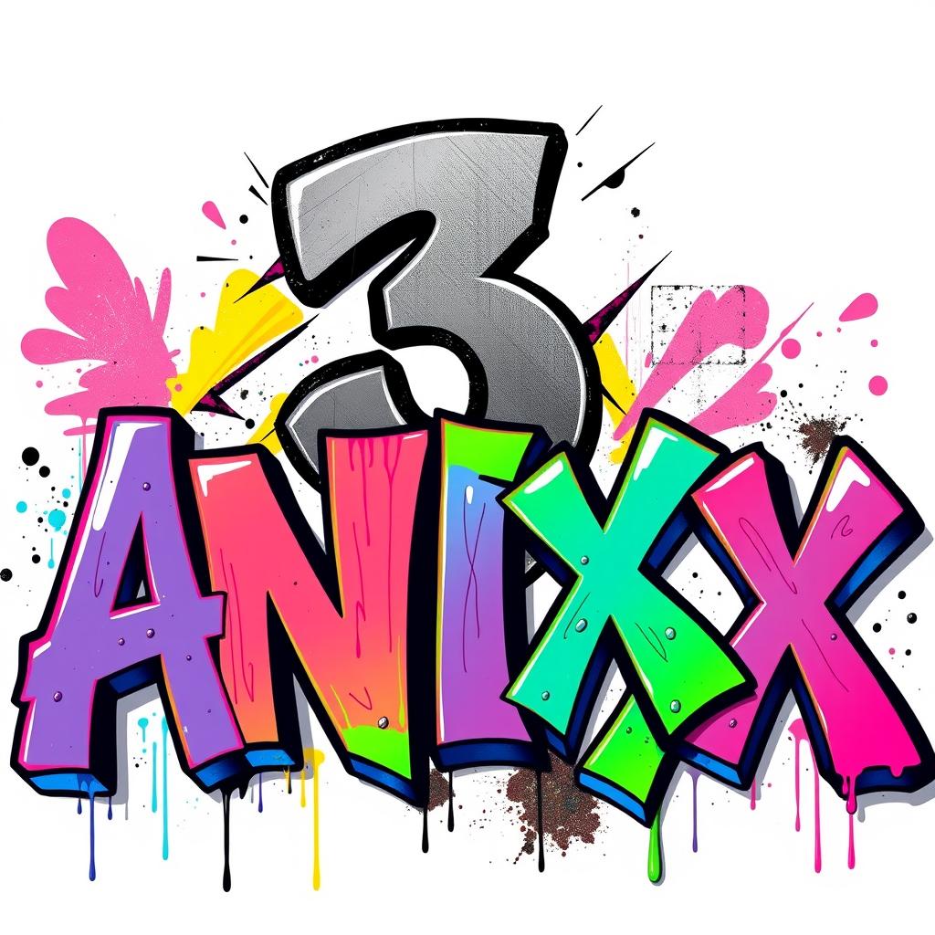 The word 'ANIXX' stylized in vibrant graffiti art, featuring bold colors like electric blue, neon green, and bright pink