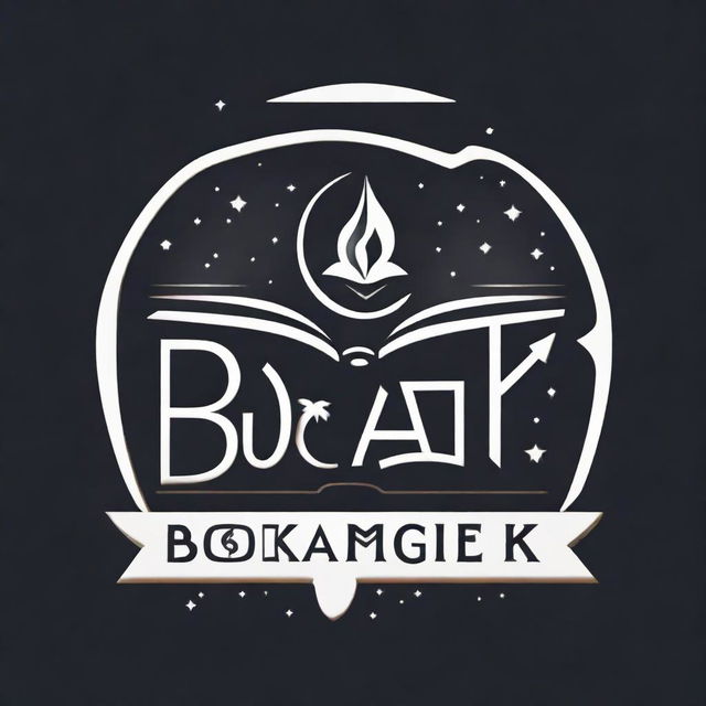 Logo for an online bookstore called BOKmagik. The design should incorporate elements that signify books, magic, and digital technology.