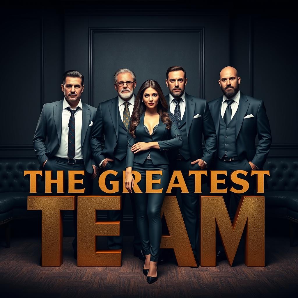 The words 'THE GREATEST TEAM' prominently displayed in bold lettering, with a background featuring a stylish and powerful mafia family