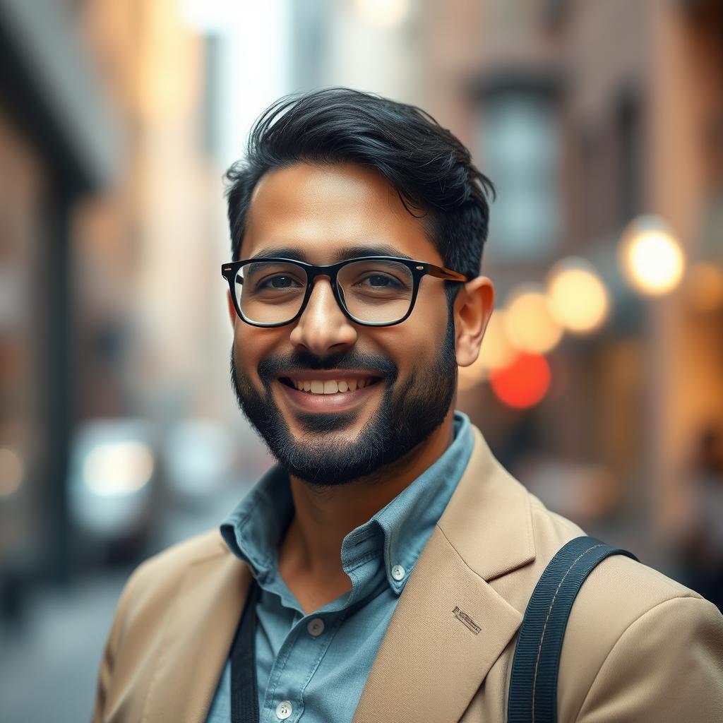 A modern and stylish portrait of a man named Vahid Hemmati, showcasing his confident demeanor and engaging smile
