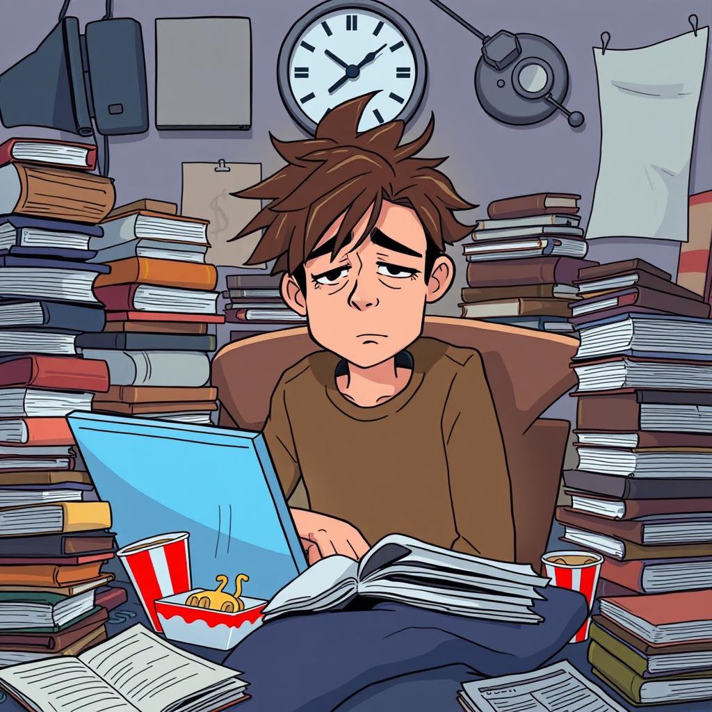 An animated illustration capturing the challenging aspects of college life