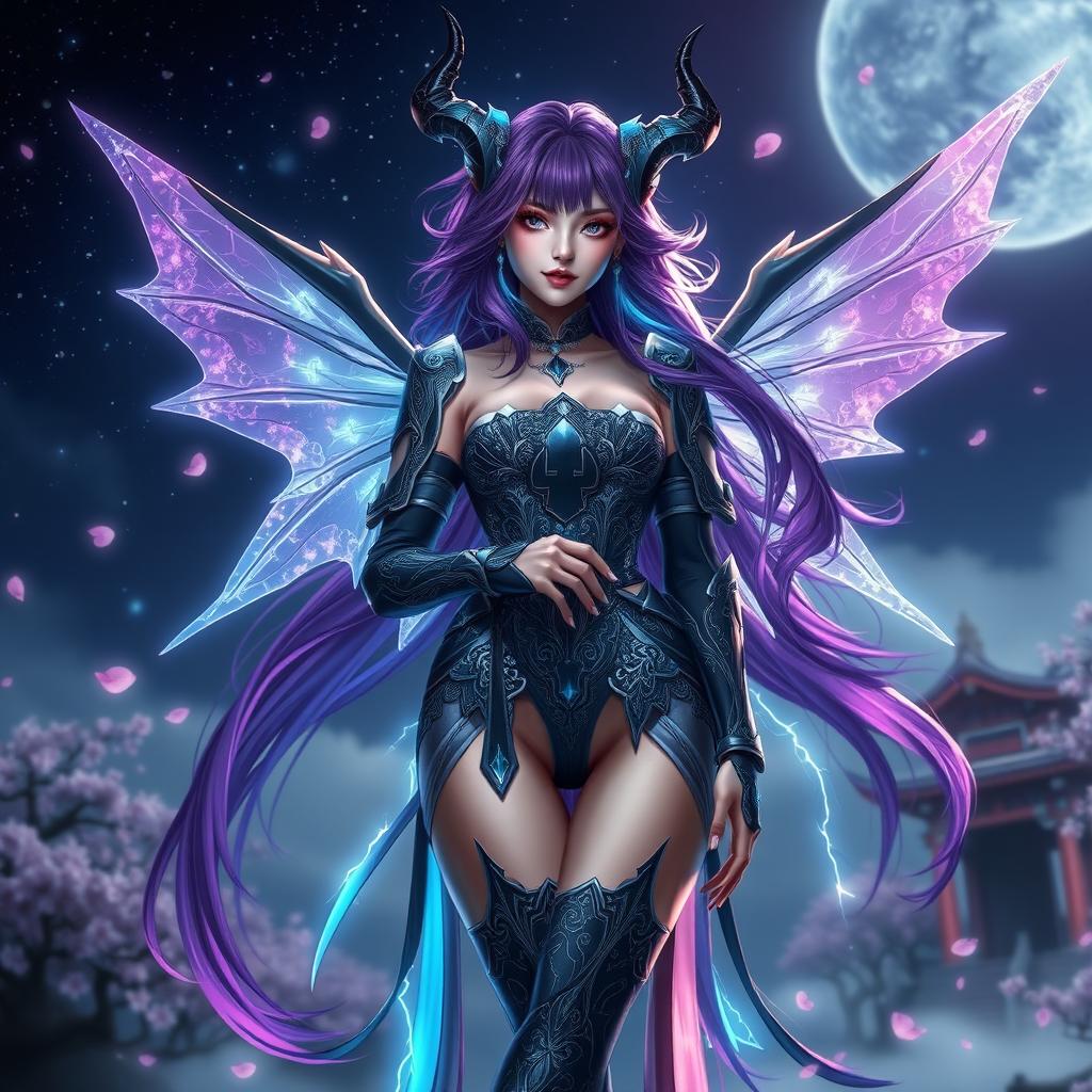 A mesmerizing succubus inspired by the Raiden Shogun character, exuding charm and mystique