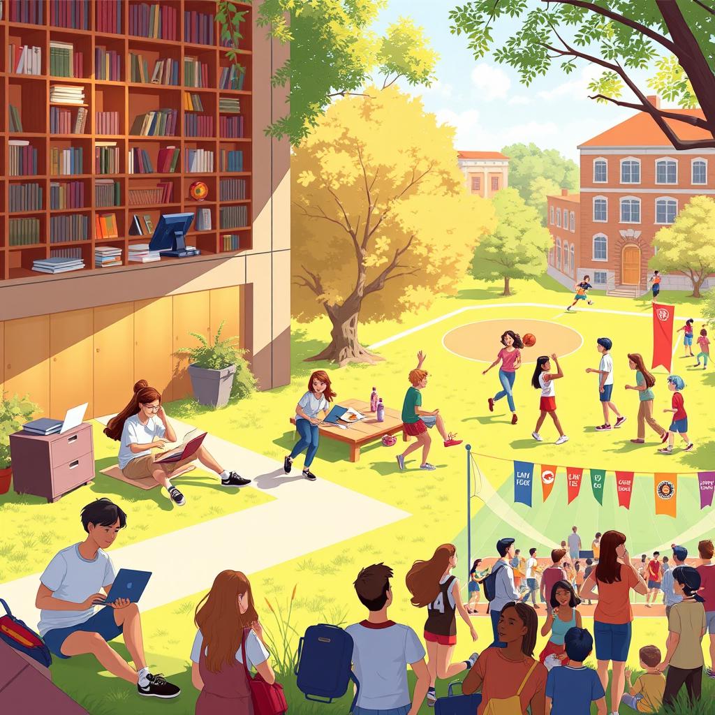 An animated scene showcasing the positive aspects of college life