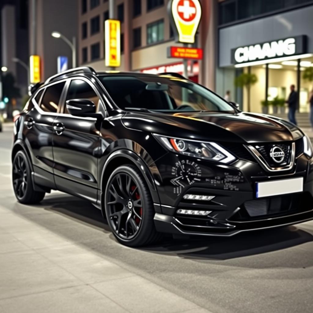 A striking Nissan Qashqai Black Edition, showcasing a bold aftermarket tuning aesthetic