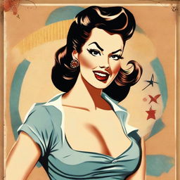 Create a vintage poster featuring a rockabilly pin-up girl.