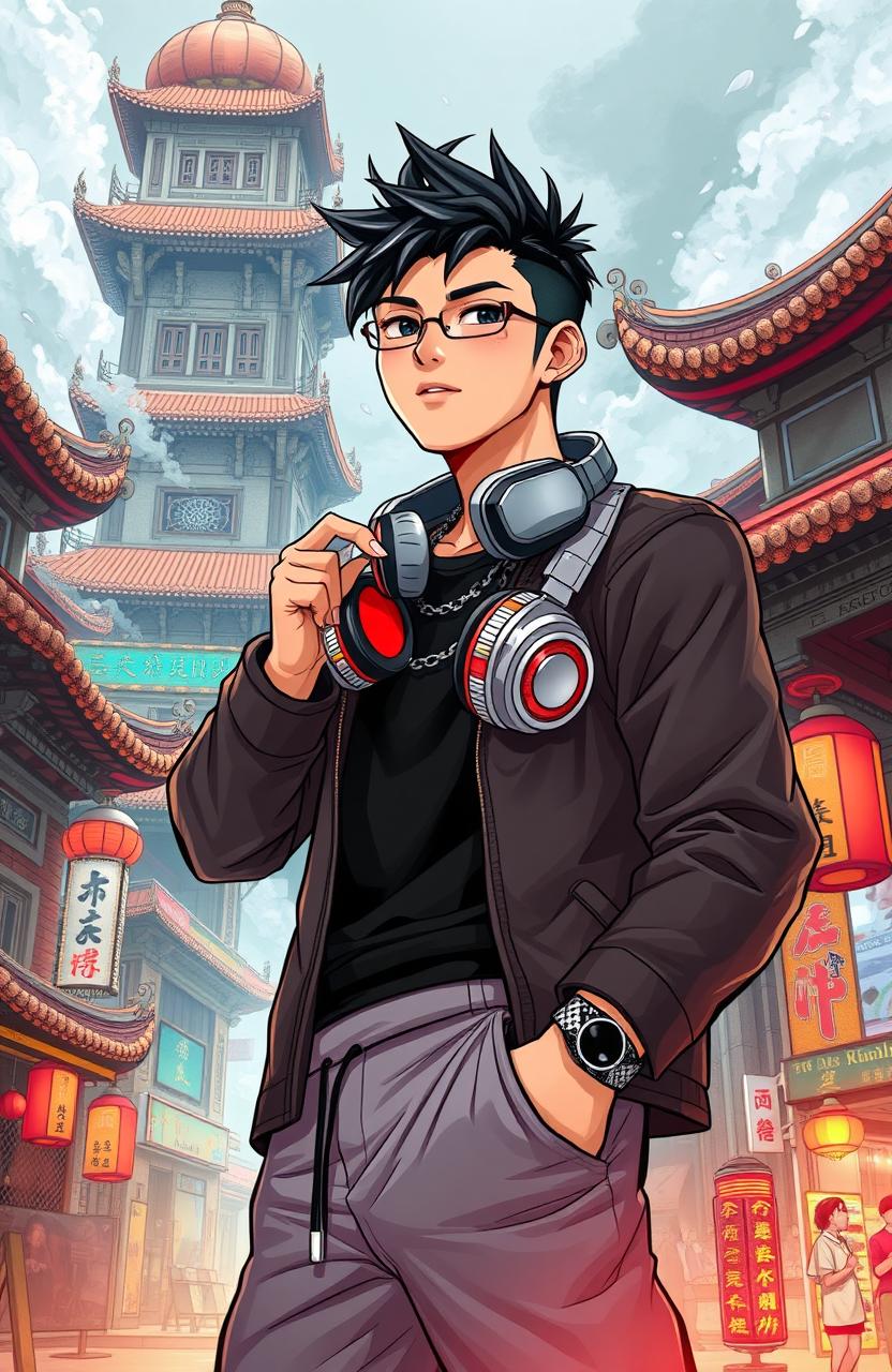 A captivating book cover illustration featuring a single male character with East Asian facial features, embodying the rebellious spirit of a West Coast rapper