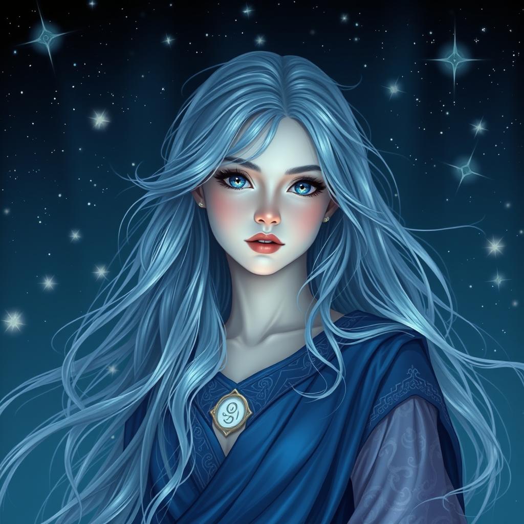 A young woman named Elara, age 24, standing at 1