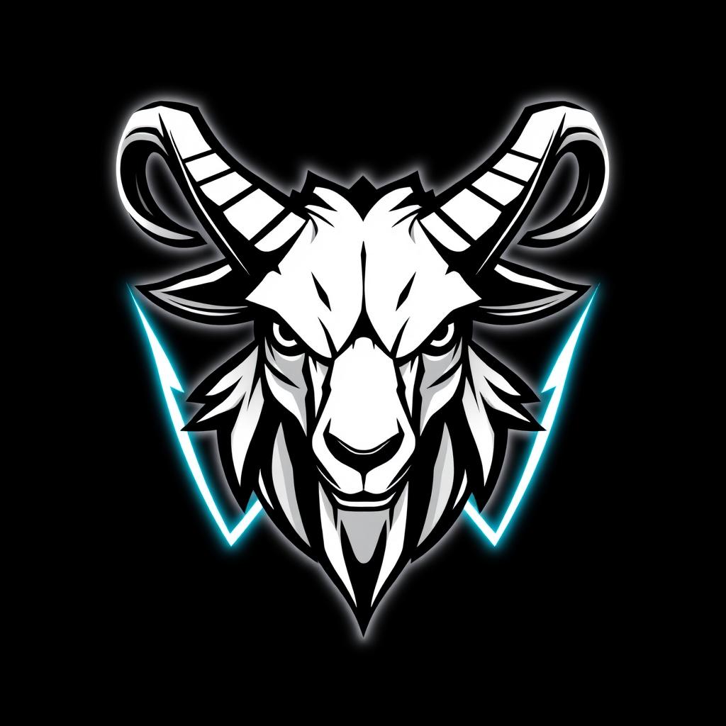 A logo design depicting a stylized goat head in a modern esports style