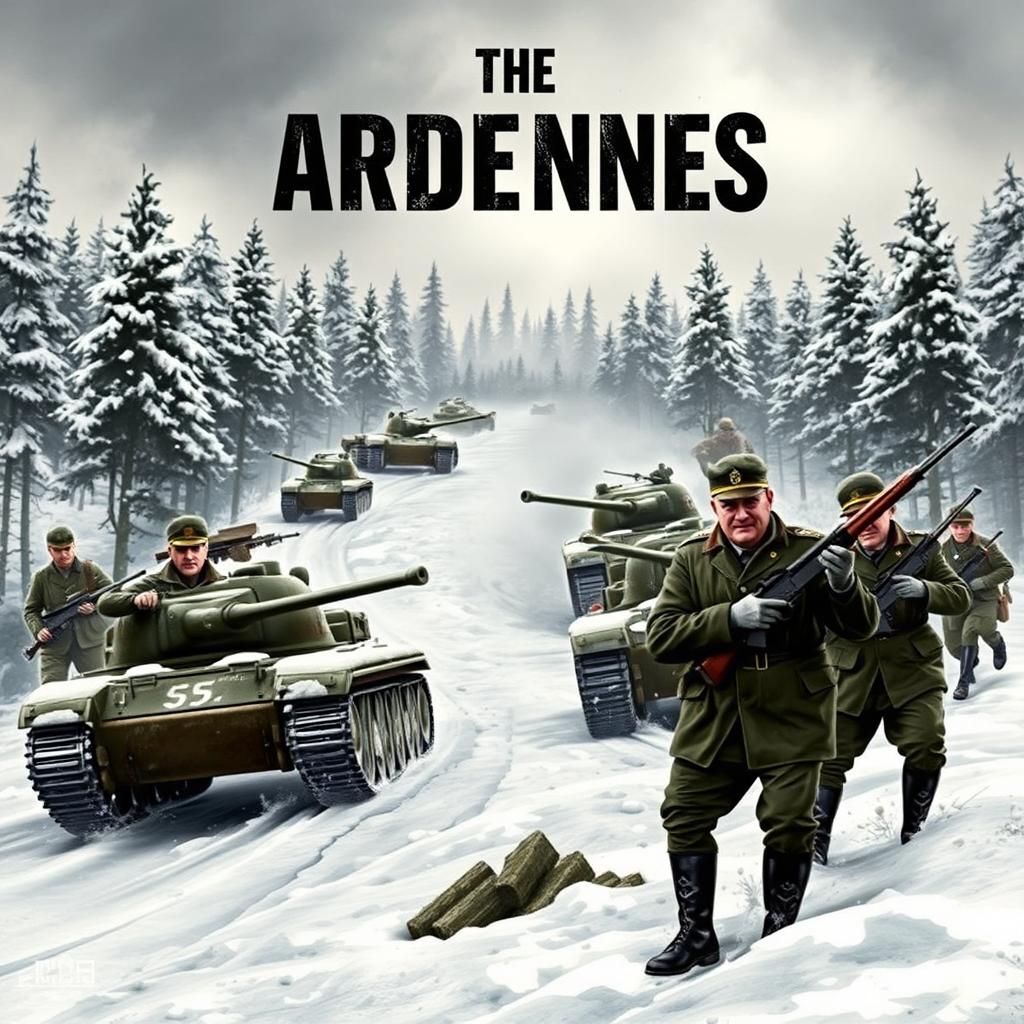 A visually striking book cover design focusing on the theme of the Ardennes operation of 1944