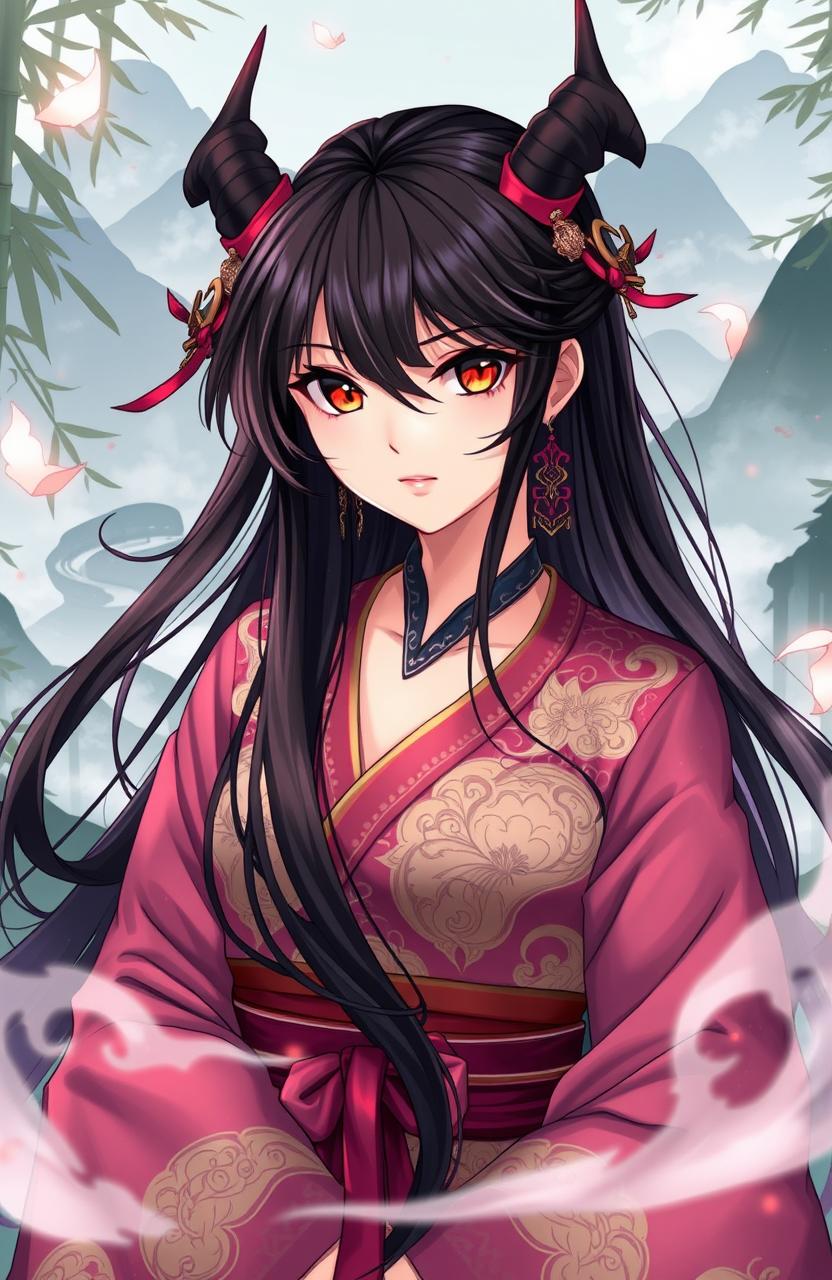 An anime-style illustration featuring a young woman inspired by ancient China