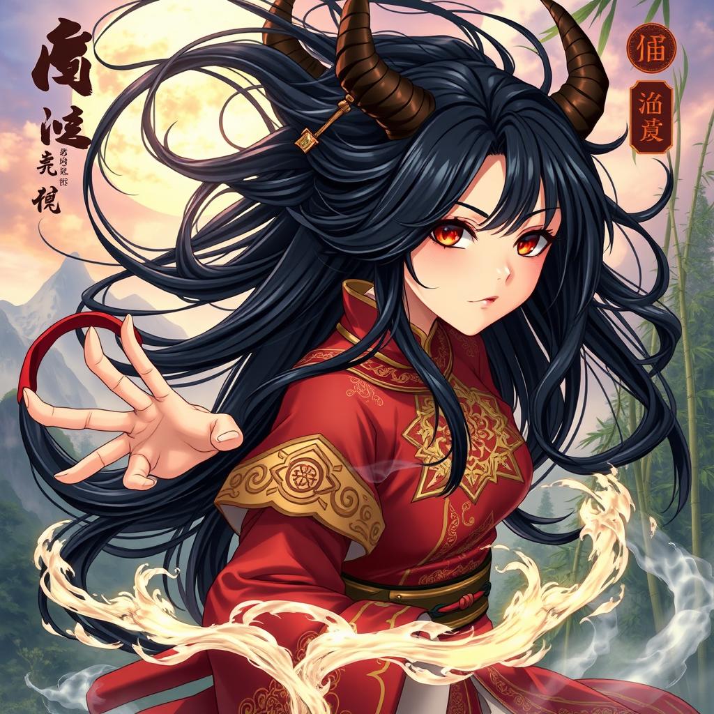 An anime-inspired cover illustration set in ancient China, featuring a young woman who appears possessed by a demon
