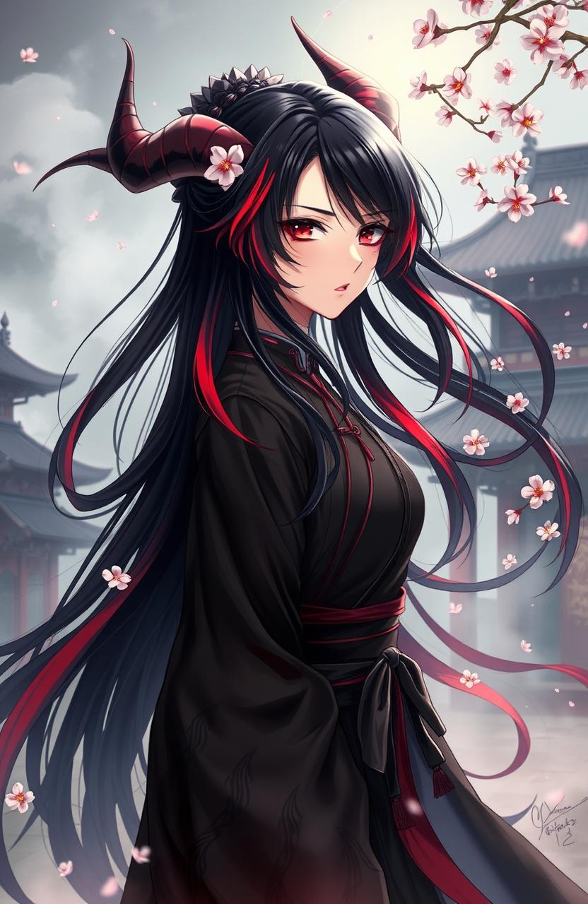 In ancient China, a captivating anime girl embodying the theme of "possessed by a demon