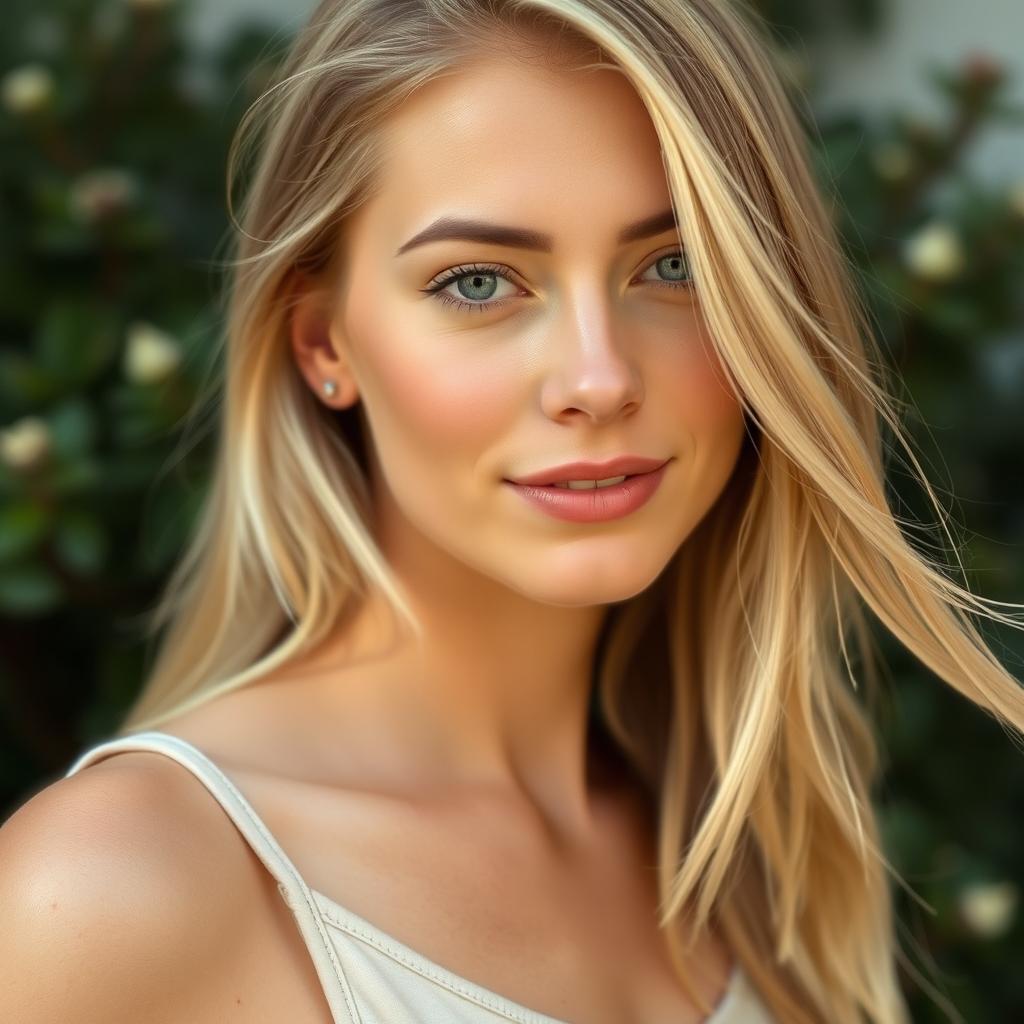 A portraits of a 25-year-old blonde woman in a casual setting, showcasing her unique style