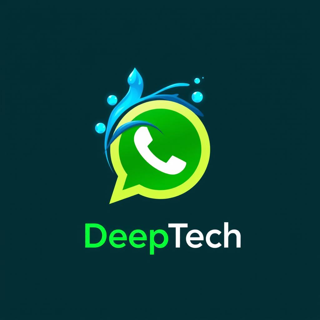 A modern, sleek WhatsApp logo designed specifically for a company named 'DeepTech' that specializes in water pumps and solar products