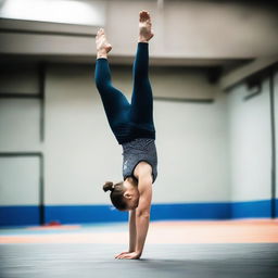 A well-defined image of a skilled gymnast expertly performing a one-handed handstand