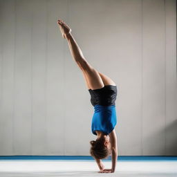 A well-defined image of a skilled gymnast expertly performing a one-handed handstand