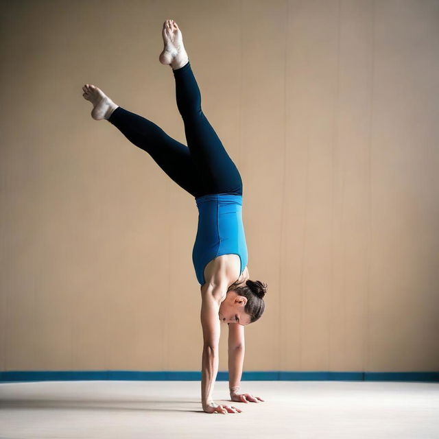 A well-defined image of a skilled gymnast expertly performing a one-handed handstand