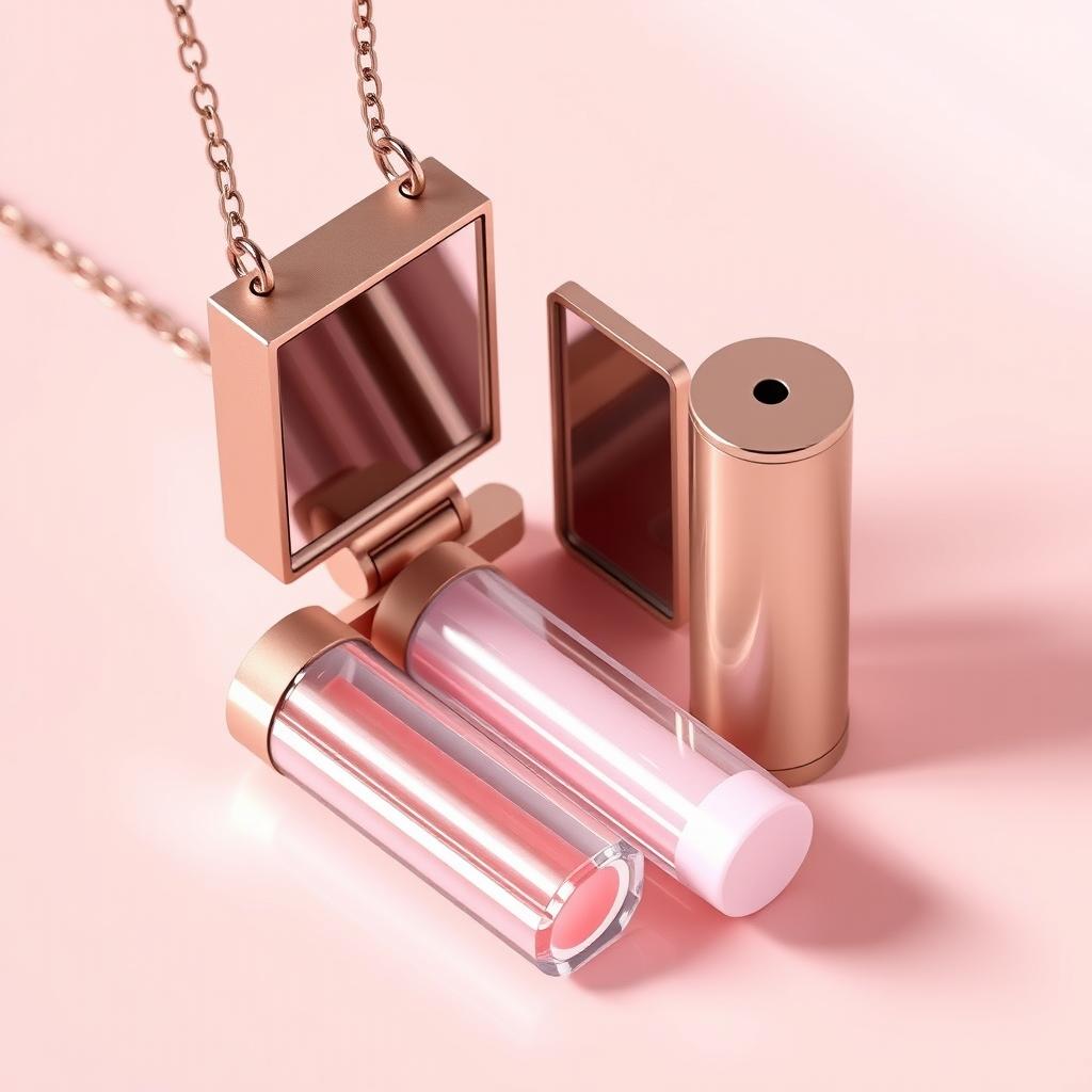 A luxurious minimalist lip gloss necklace featuring a sleek cylindrical design