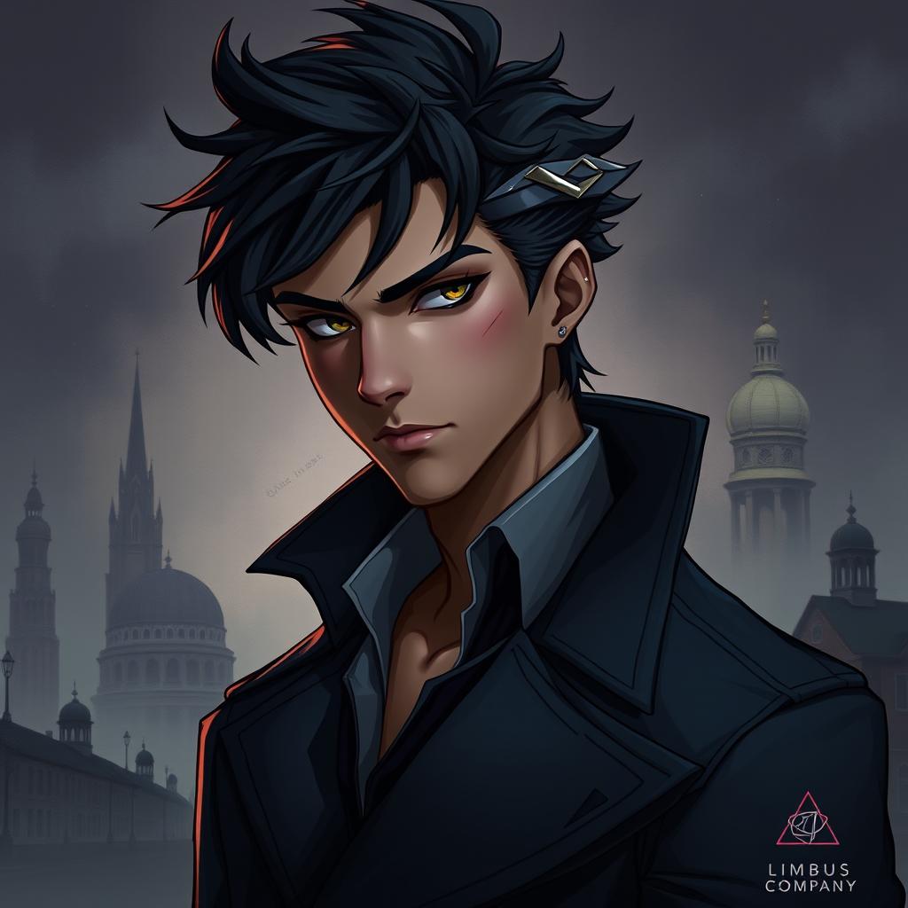 A highly detailed character portrait of Ishmael from Limbus Company, showcasing his unique and striking design