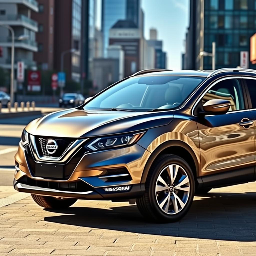 A sleek and modern Nissan Qashqai J11 parked in an urban environment, displaying its stylish design and streamlined features