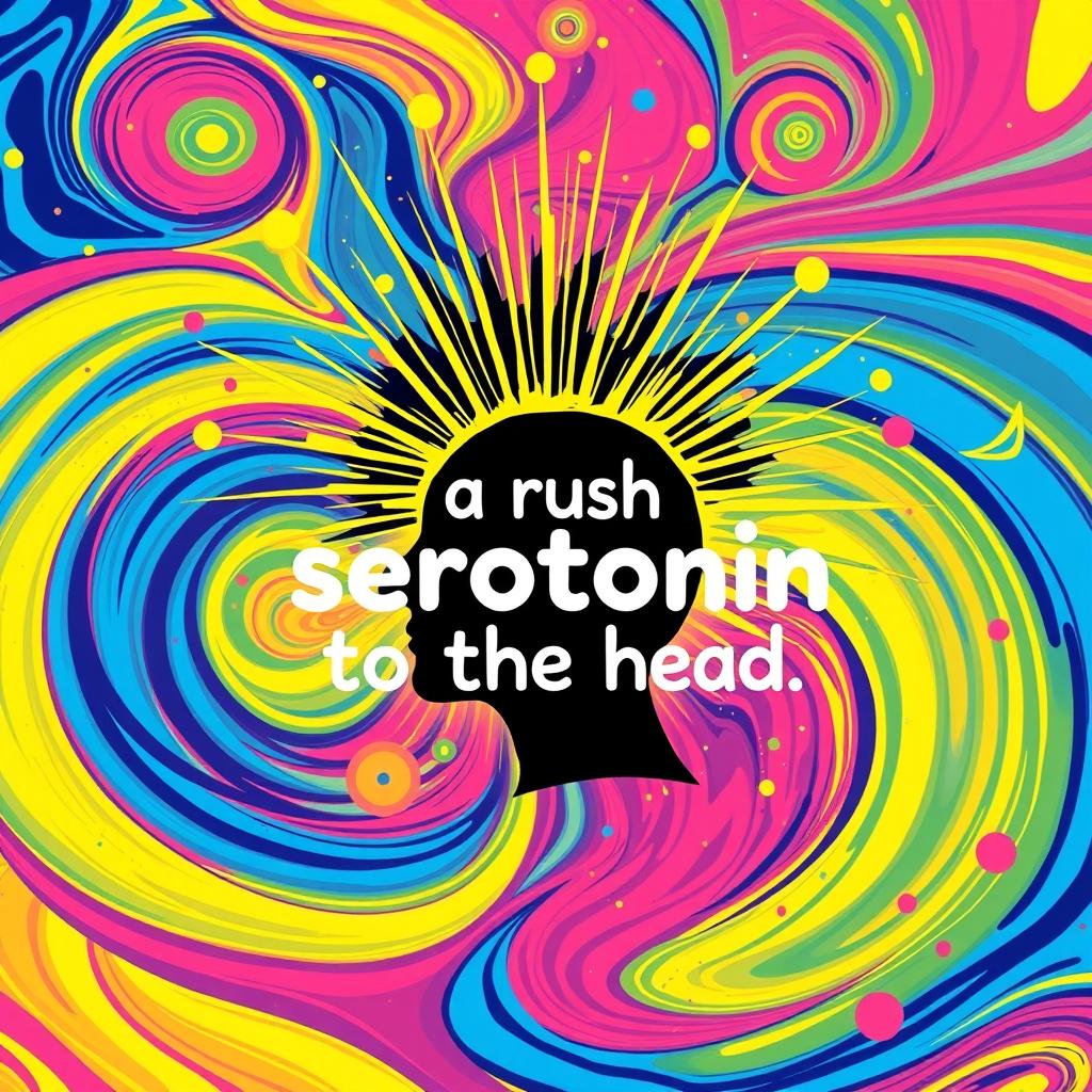 A vibrant and colorful abstract artwork depicting a rush of serotonin to the head