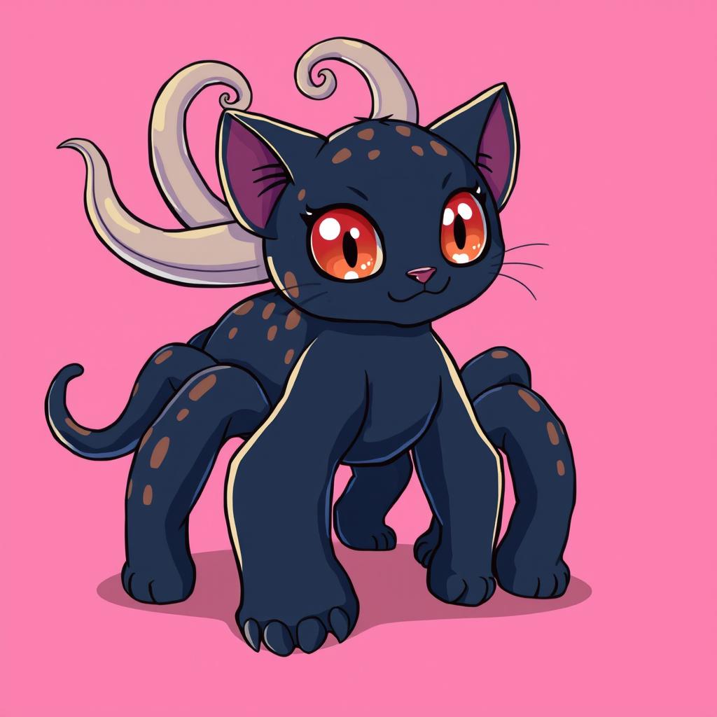 A magical six-legged black panther-like feline with a sleek, muscular body, featuring a vibrant and enchanting design