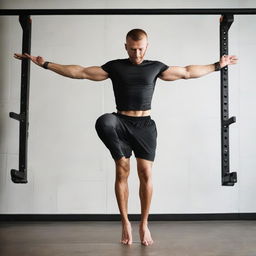 An energetic and toned athlete demonstrating a wide variety of calisthenics exercises