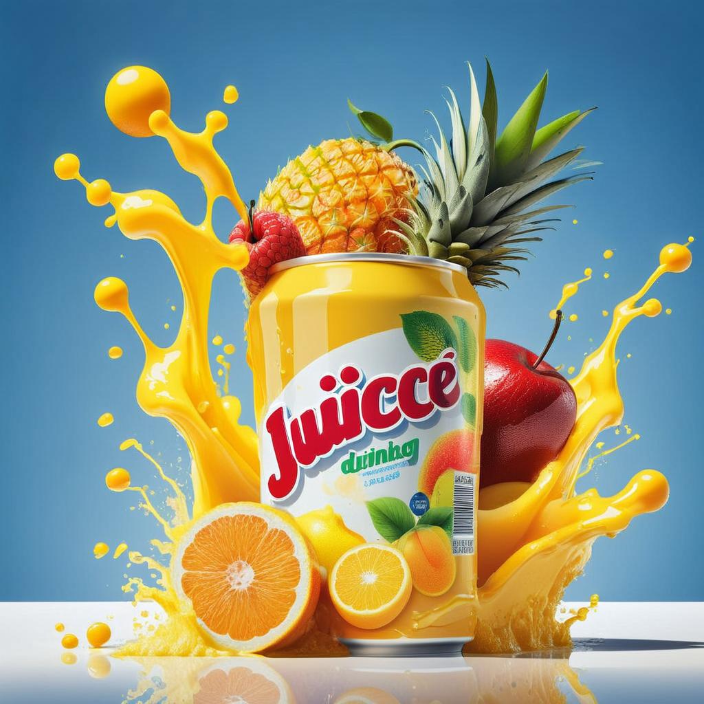 can we have some one drinking the juice and fruits brusting out too