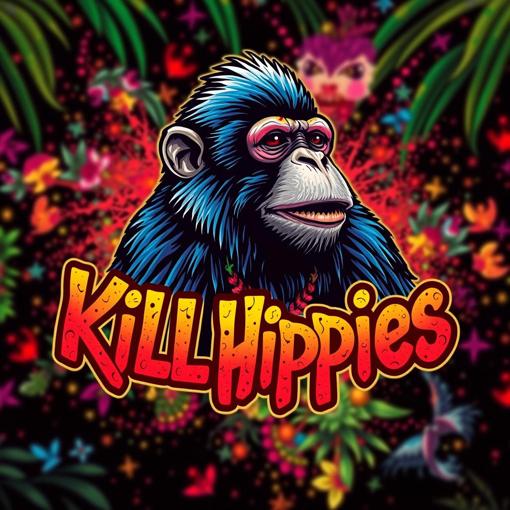 A vibrant and stylized image featuring the name of the band 'Kill Hippies' artfully integrated into the design, with enhanced colors that pop and create an energetic atmosphere