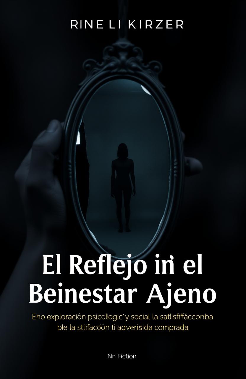 Book cover design in conceptual art style for a non-fiction book titled 'El Reflejo del Bienestar Ajeno: Una Exploración Psicológica y Social de la Satisfacción en la Adversidad Comparada'