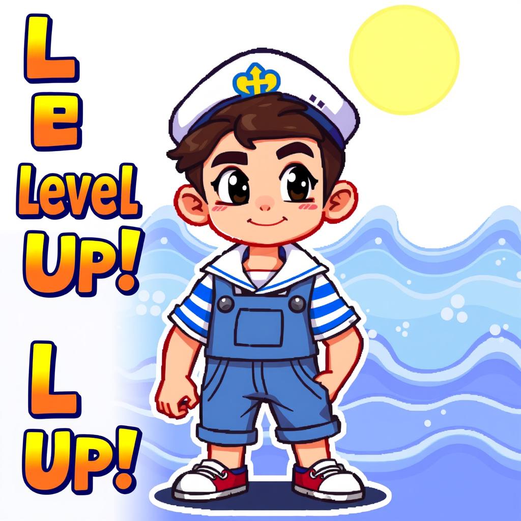 A pixel art character design of a sailor boy for a video game, featuring a mature and adventurous look