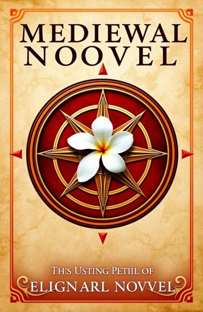 An original and striking book cover for a medieval novel, featuring a prominent compass rose in the center