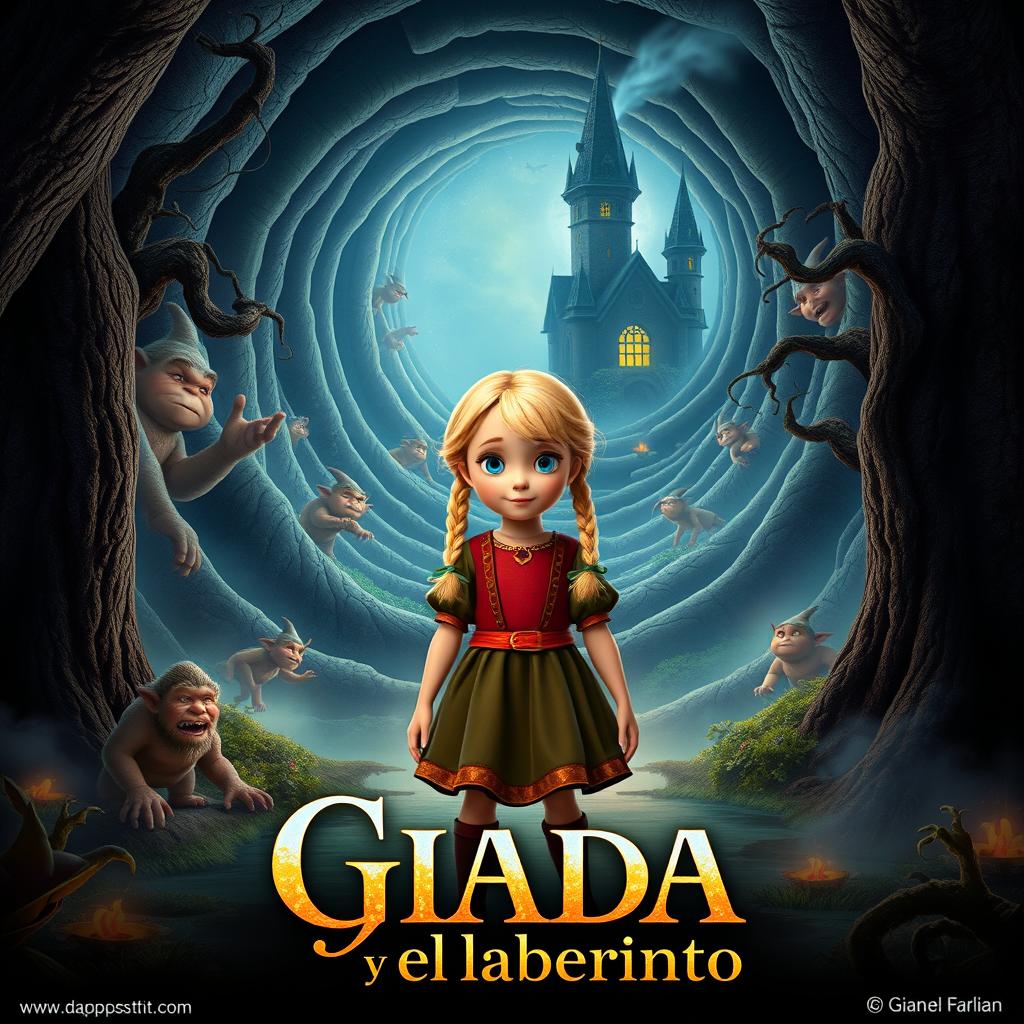 A captivating movie poster for a fantasy film titled 'Giada y el laberinto'