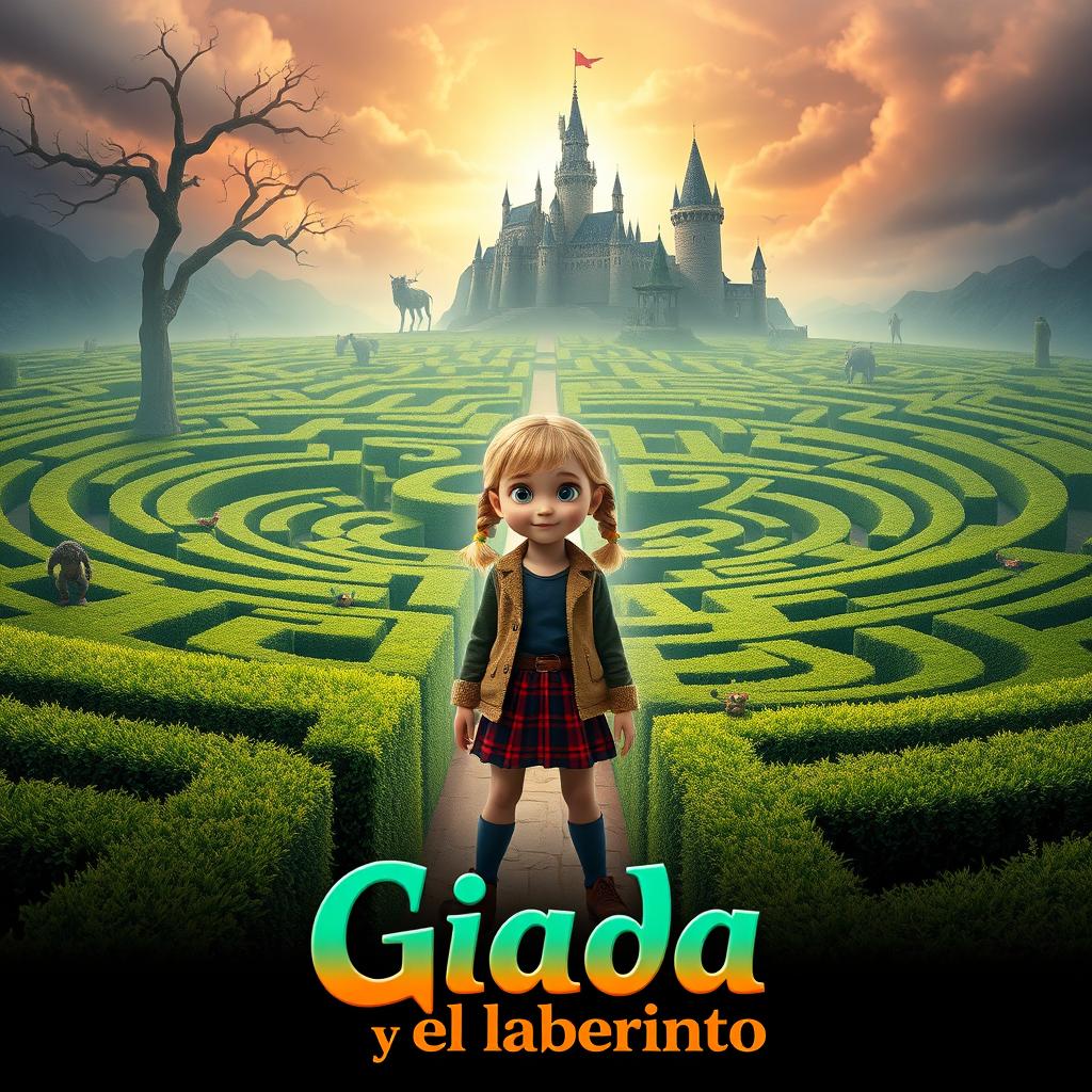 A cinematic poster for a fantasy movie titled 'Giada y el laberinto'