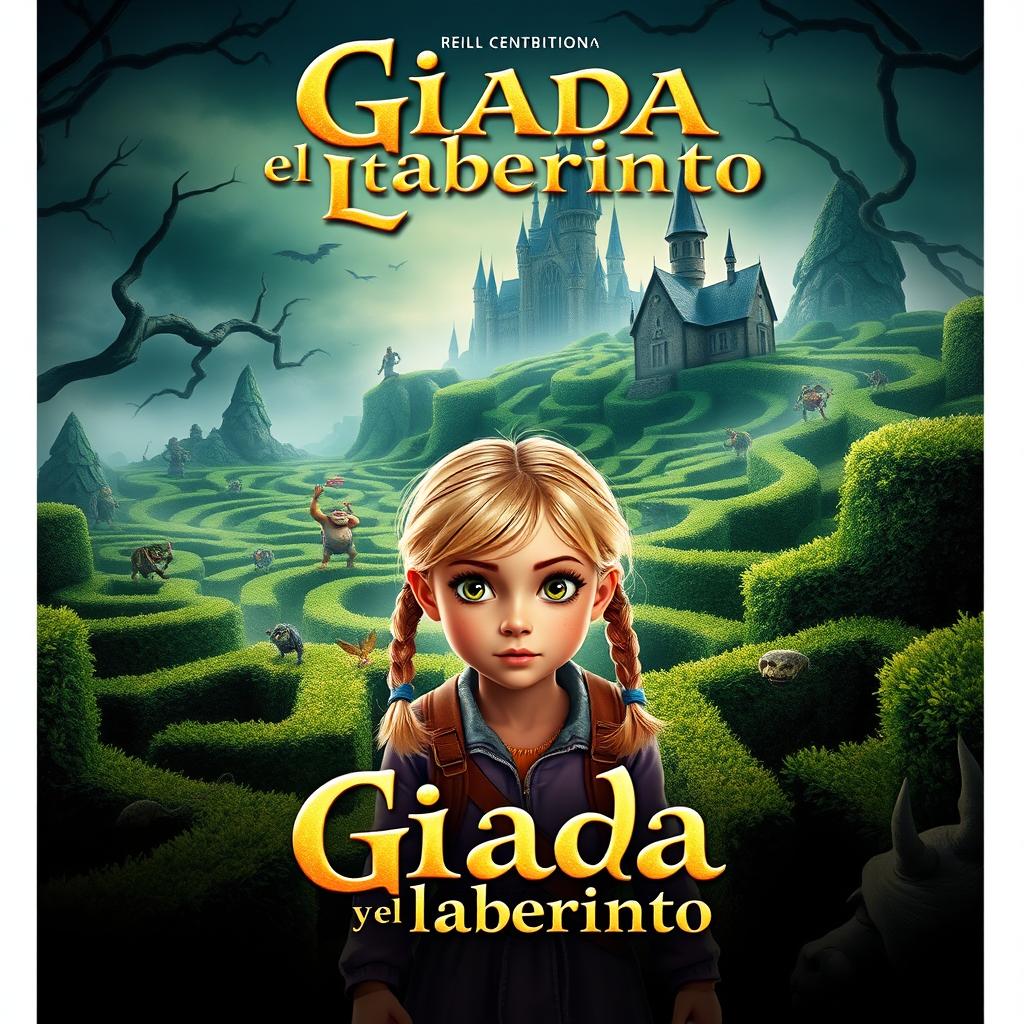 A cinematic poster for a fantasy movie titled 'Giada y el laberinto'
