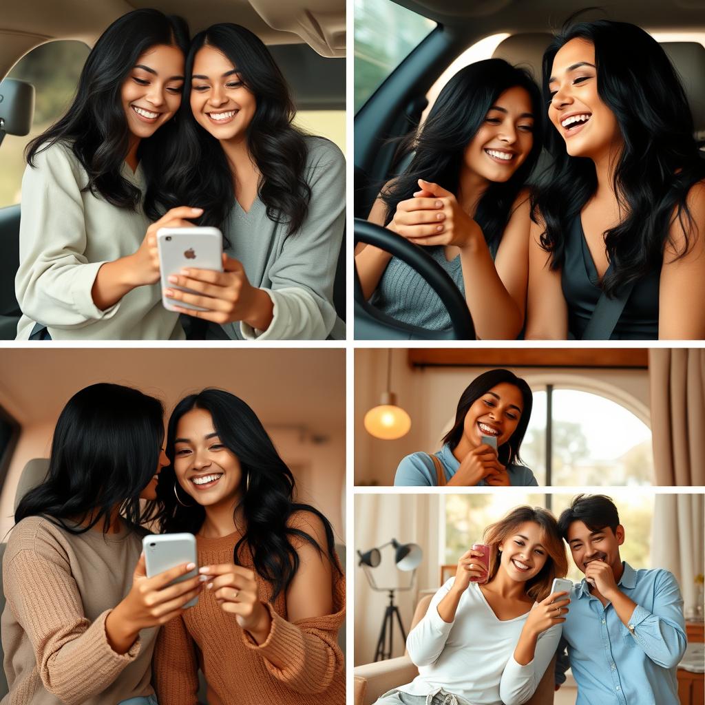 A heartwarming series of moments between two black-haired lesbian women showcasing their relationship journey