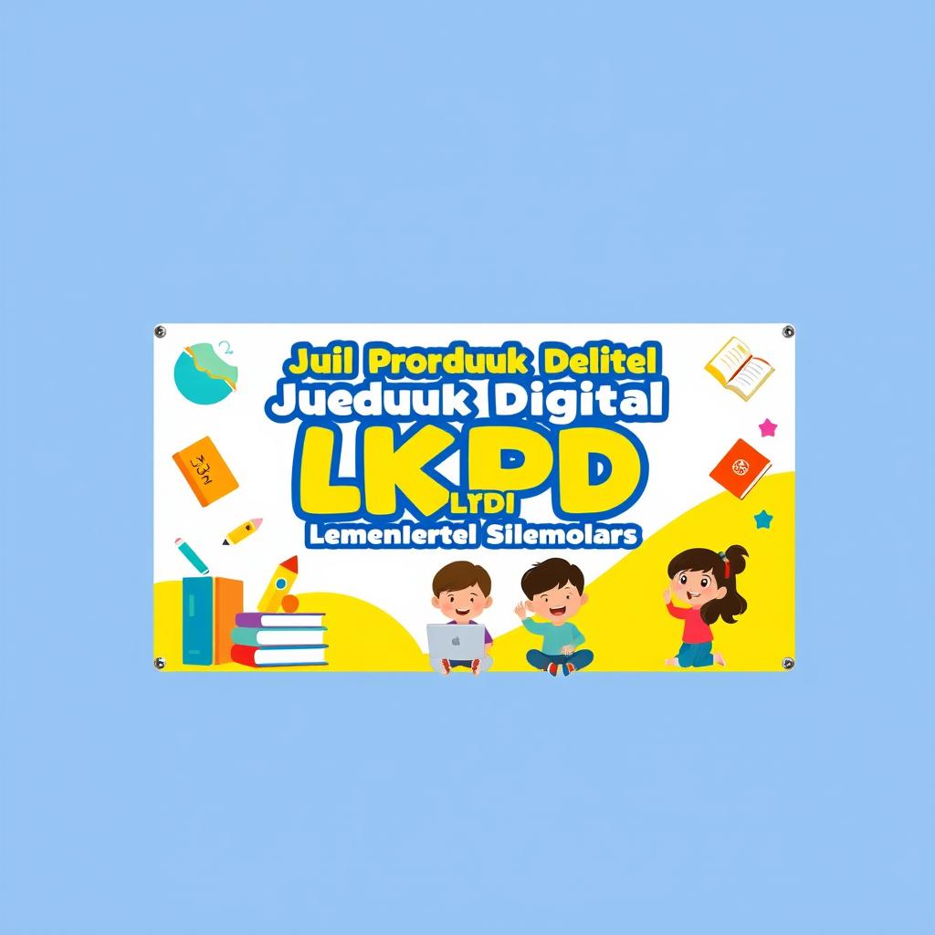 A vibrant and engaging banner for 'Lynk ID' promoting digital products aimed at elementary school students, specifically learning materials like LKPD (Lembar Kerja Peserta Didik)