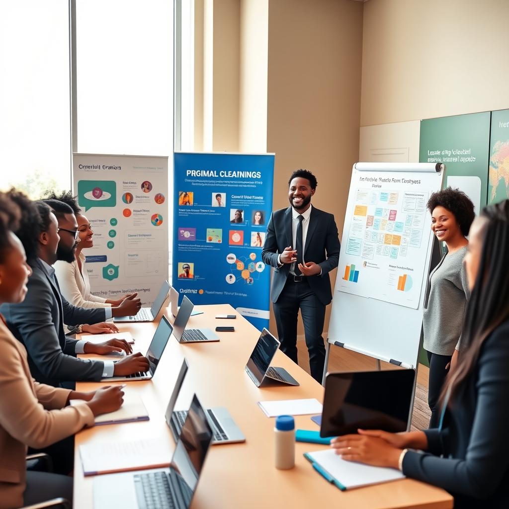 A diverse group of black students engaging enthusiastically at a professional seminar
